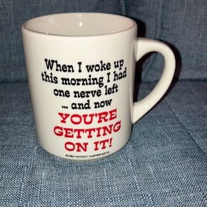 EUC Harriet Carter Gifts funny novelty coffee mug “one nerve” 1994 90’s